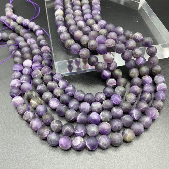 8mm Frosted Amethyst Genuine Semi Precious Natural Gemstone Bead Strand - Picture 2 of 2